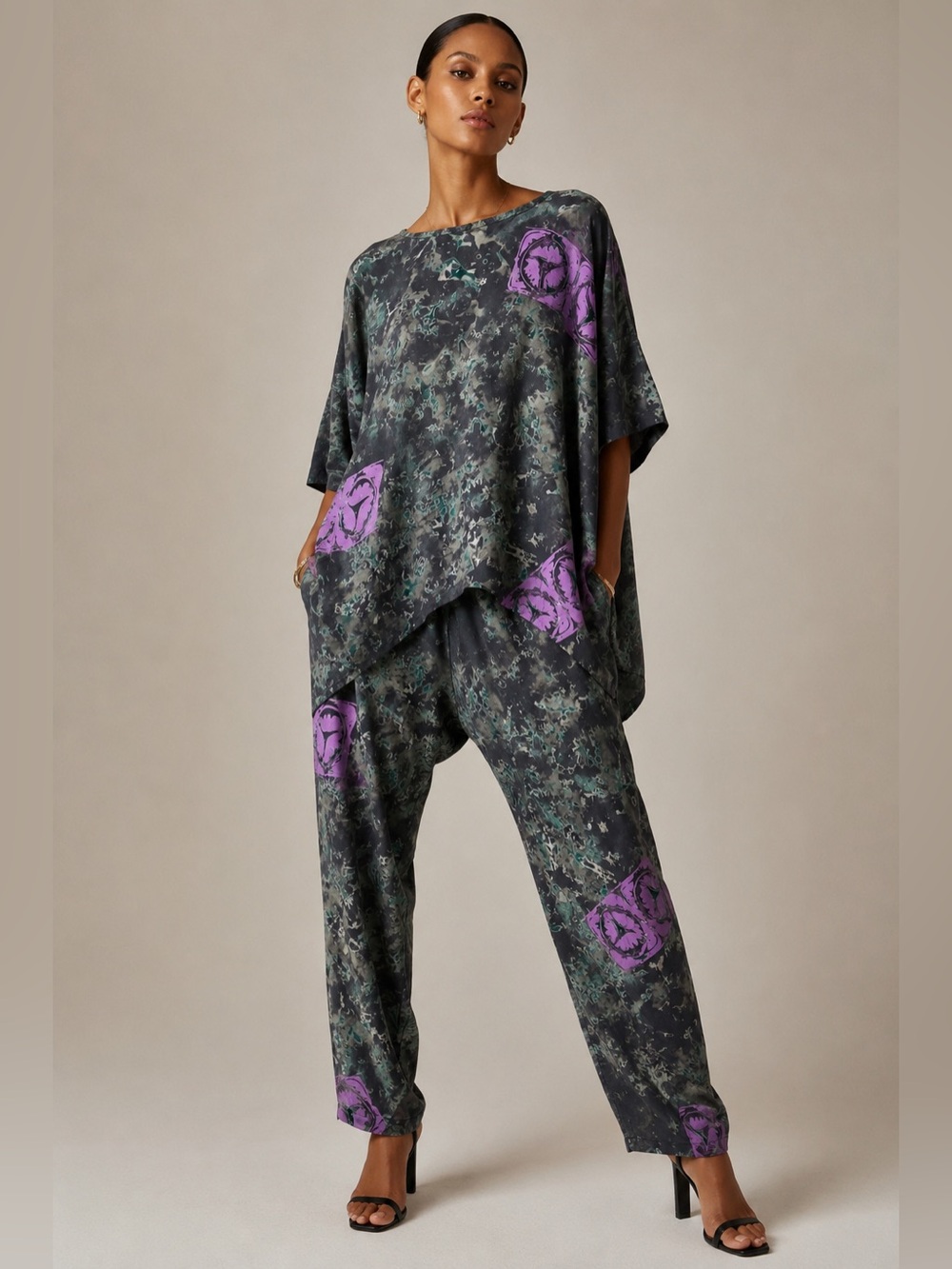 RAMIN 2-Piece Abstract Print Rayon Tunic & Pants Set – One Size